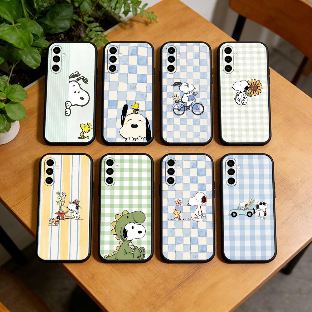 Checked Striped S-noopp-y Phone Case For Samsung Galaxy A73,A72,A71,A70,A53,A52,A51,Others Soft Black Cover