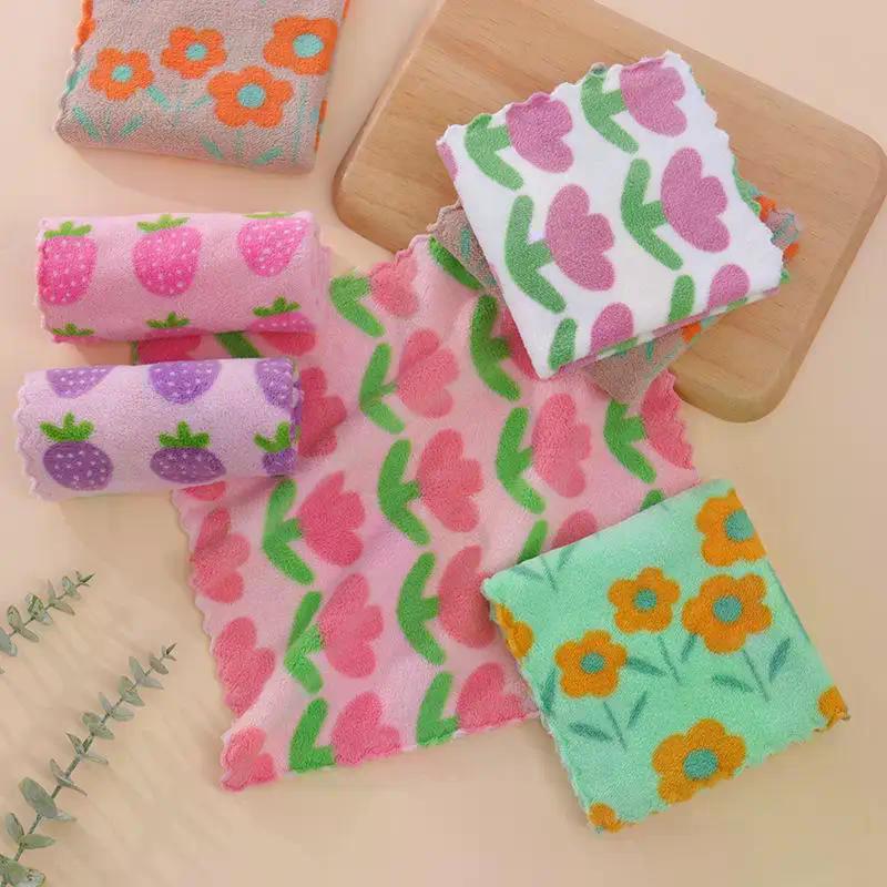 4 Pezzi Panni per la Pulizia della Cucina Morbidi Assorbenti Strofinacci Coral Fleece Girasole Asciugamano per Pulire Stracci Panno per la Pulizia della Casa 30X30CM