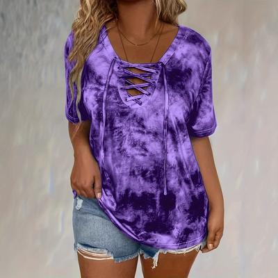 Luźne i Oversizowe Koszulki Damskie z Długim Rękawem z Nadrukiem Tie-dye Wiązane na Dole