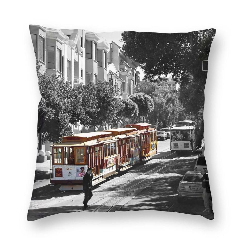 San Francisco Cable Car Square Pillowcase Polyester Linen Velvet Printed Zip Decorative Pillow Case Sofa Cushion Cover