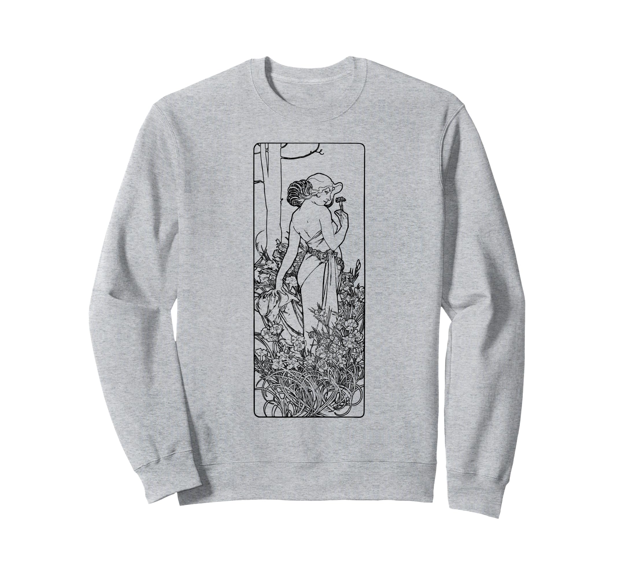 Woman in the Garden Mucha Art Deco Line Drawing Sweatshirt