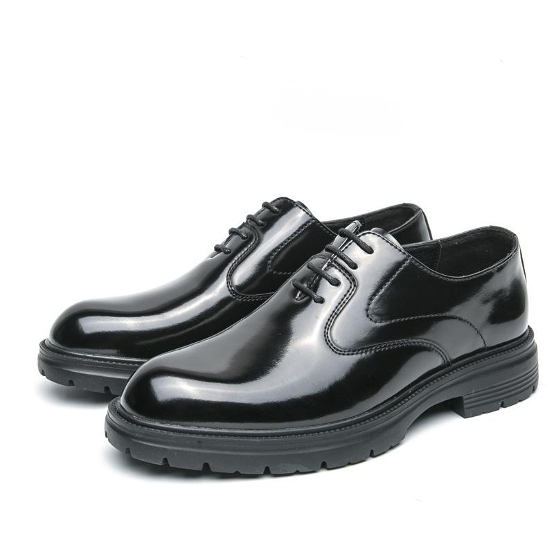 Plus Size Men's Glossy Leather Business Shoes - British Style, Trendy Thick-Soled Formal Wedding Footwear