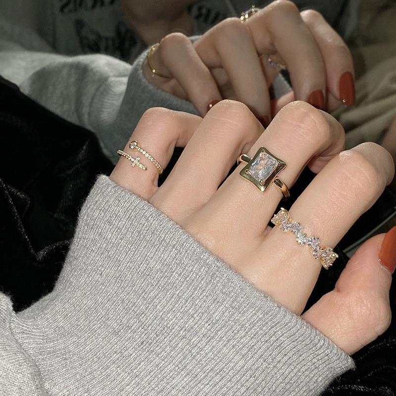 Stunning Korean Water Diamond Wave Cross Geometric Ring For Women Adjustable Size Fashion 2023