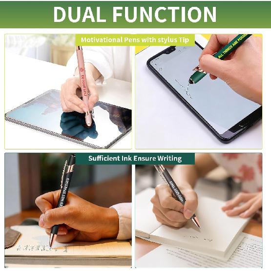 15 Pack pirational Pens - Motivational Ballpoint Pens Bulk with Quotes Stylus Tip Black Ink, Funny Pens for Coworkers School Office Supplies, Black
