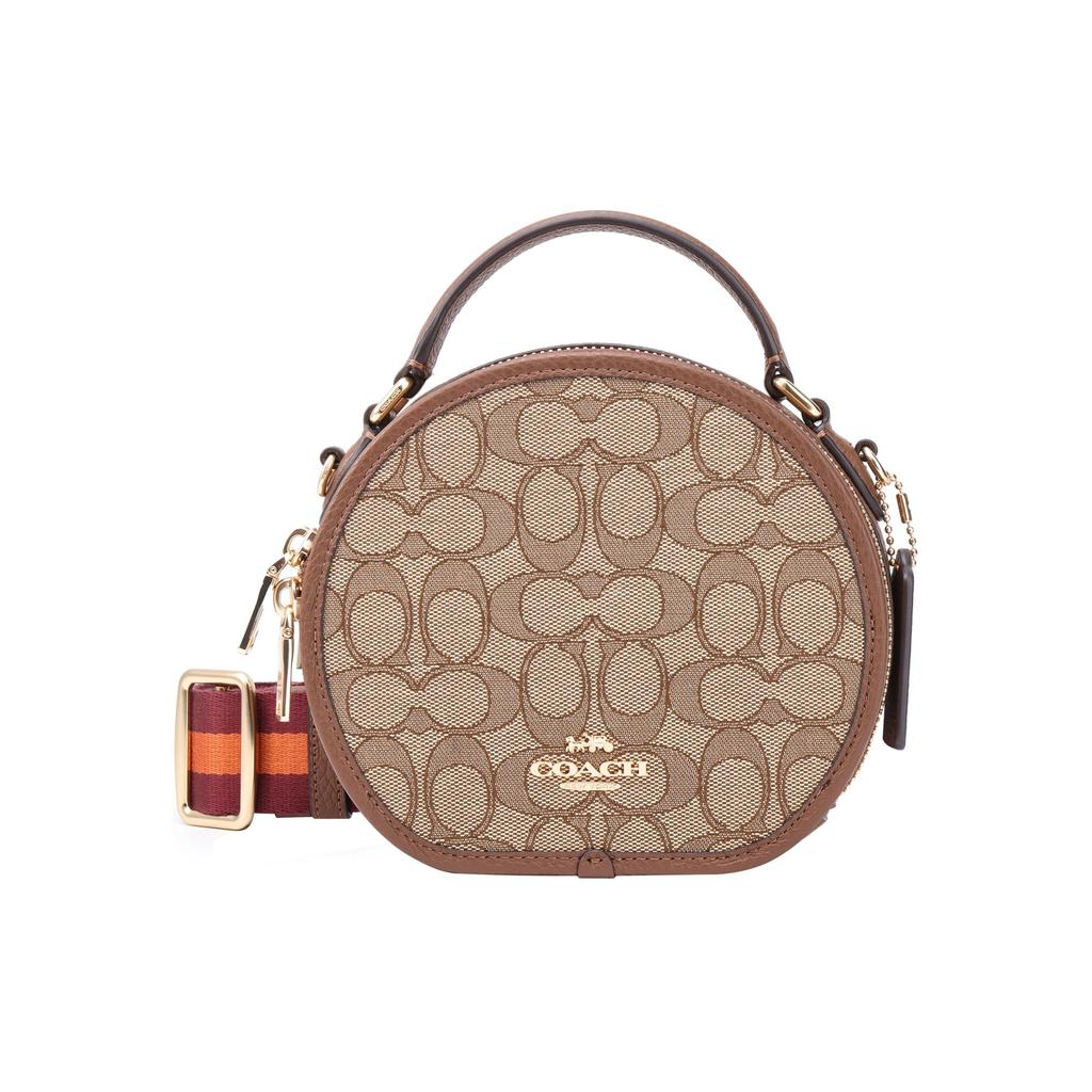 Coach Bolso de Mano, Bolso de Hombro, Bolso Cruzado Pequeño Iconic Jacquard con Cuero Refinado tipo Piedra para Mujer Color Caqui