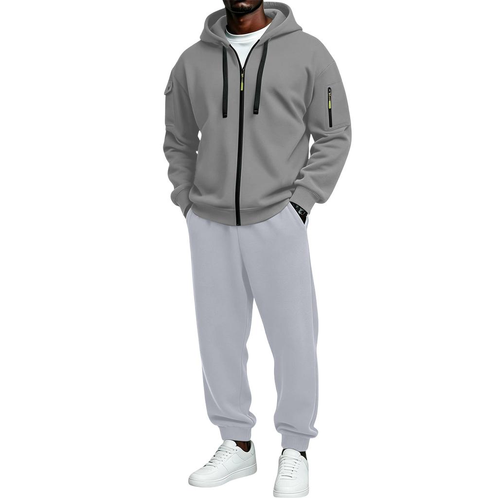 Men's Athletic Full Zip Hoodie and Black Pants Casual Track Suit 2 Piece Set