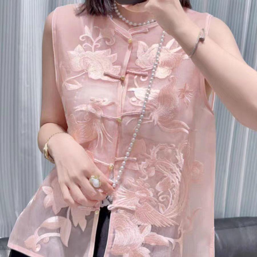 

Этнический китайский стиль новый розовый верхний жилет модный вышитый новый топ M (under 50kg recommended) розовый