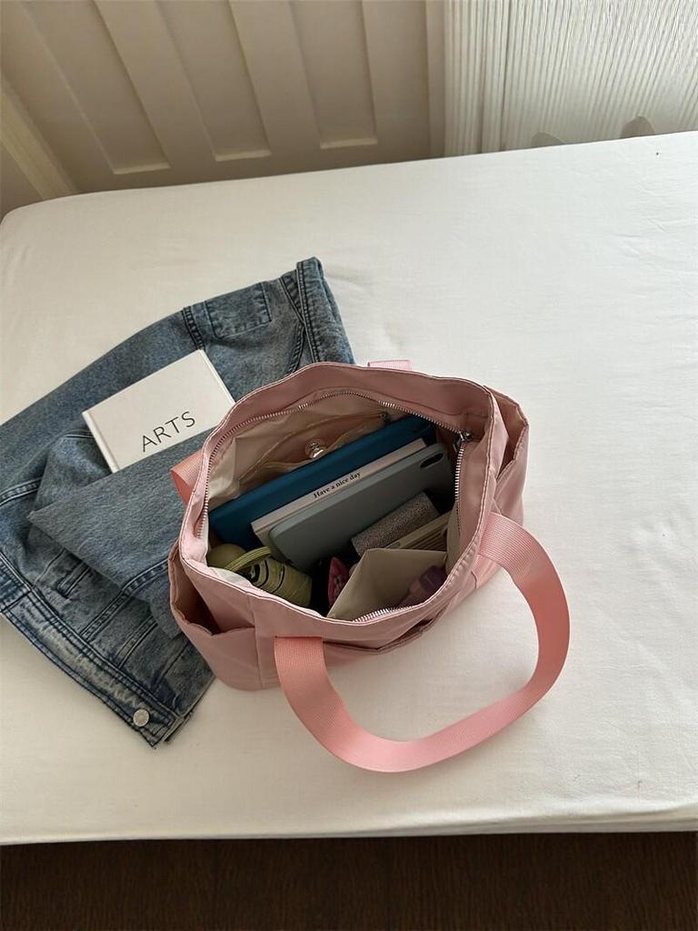 Women's Pink Canvas Tote Bag - Large Capacity, Versatile Shoulder Handbag for Commuting (2026 New Style)