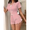 Set Pigiama Dolce da Donna Top a Manica Corta con Fiocco e Pantaloncini Set da Notte 2 Pezzi per Donna Estivo Casual Elastico Abbigliamento per la Casa
