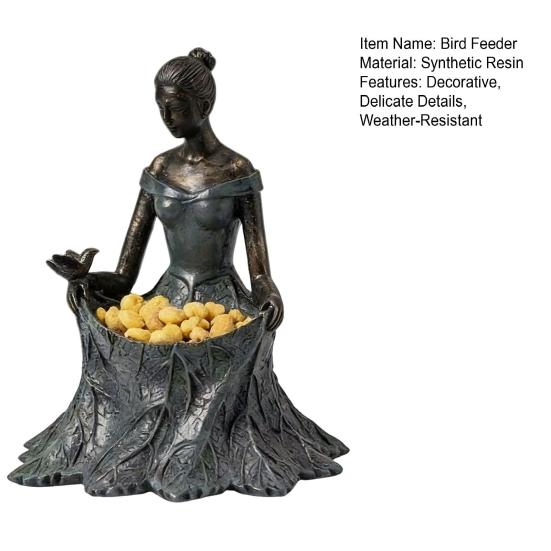 Leaf Fairy Bird Feeder Resin Goddess Figurine Birdseed Holder Outdoor Bird Feeder for Garden Backyard Balcony Porch Decoration