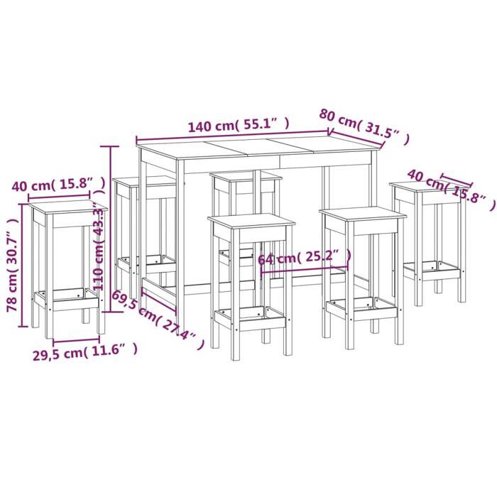 VidaXL Bar Set 7 Pcs Bistro Furniture Set Dining Room Kitchen Pub Furniture Indoor Wood 3124707