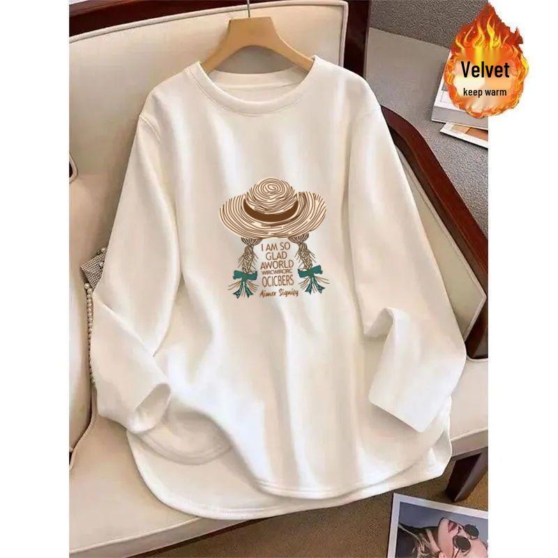 

Women s Fleece-Lined Long-Sleeve Mid-Length T-Shirt: Warm, Versatile Top for Autumn/Winter. XL (approx. 60-70 kg)
