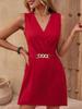 Summer Women’s Solid V-neck Chain Dress - European & American Style 2026