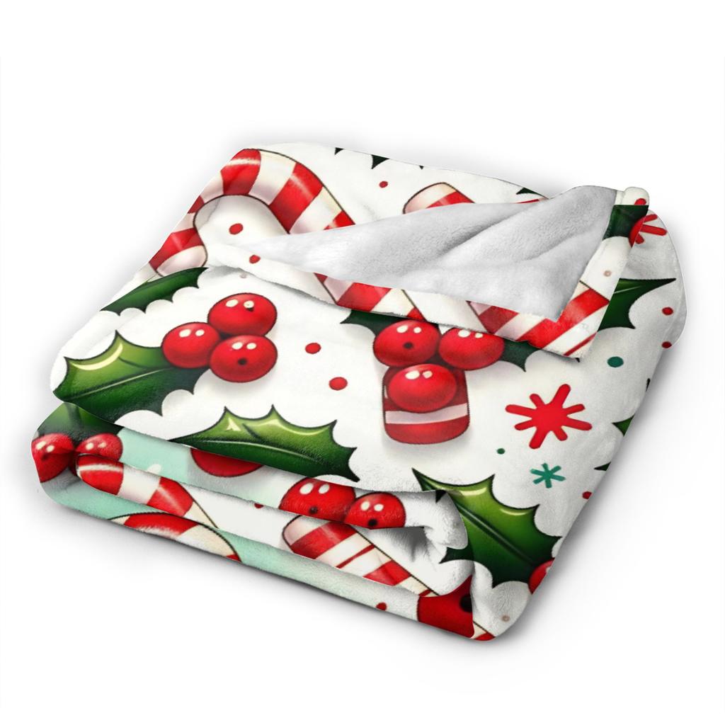Cozy Candy Cane Christmas Blanket  Warm Comfortable Plush Throw Blanket For Bedroom Decorative Flannel Bedspread Bed Cover
