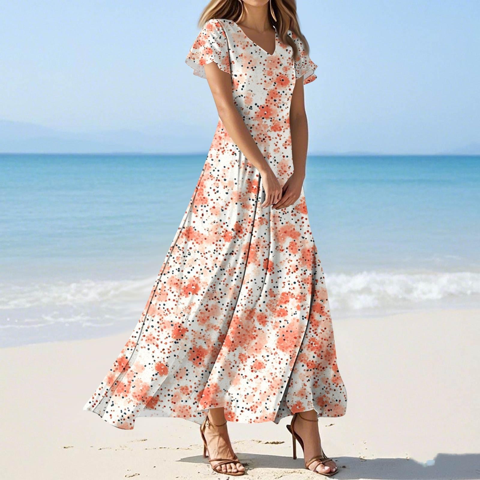 

Женские летние модные повседневные платья с цветочным принтом, платья с V-образным вырезом и коротким рукавом M