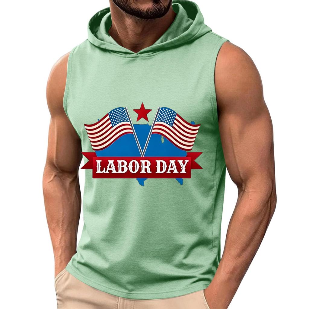 Men's Sleeveless Hoodie Casual Tank Top Muscle Shirt Lightweight Summer Workout Fitness Gym Apparel with Graphic Print