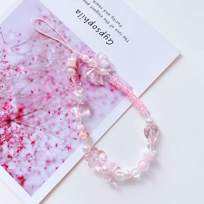 Chain Pink Acrylic Beaded Short Rope Hand Strap Phone Charm Mobile Phone Straps Wrist Hand Lanyard