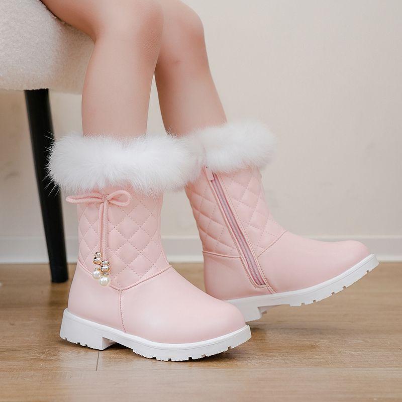 

Модные утолщенные принцессные сапоги для девочек Зимние детские сапоги до середины икры 35