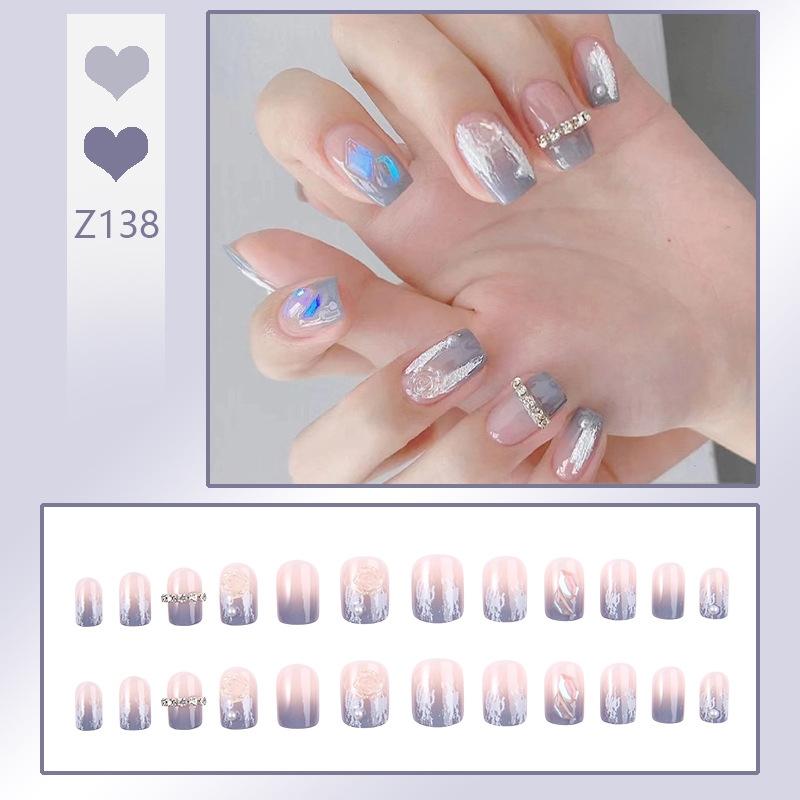 Press On Acrylic Fake Nails Set with Glue High Quality Handmade Nail Extension French Tips Woman False Short Nails Press Ons