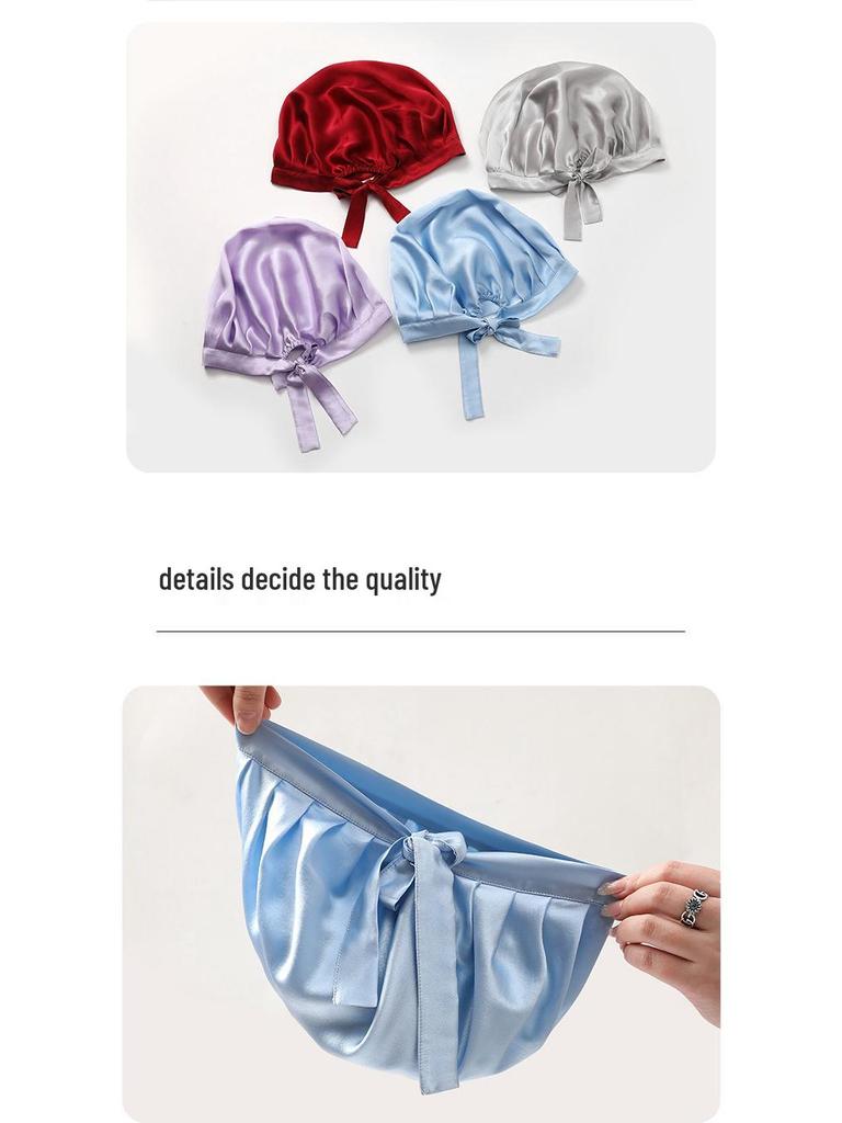 Silk Nightcap for Women's Hair Care - Adjustable, No-Mark Mulberry Silk Shower & Home Cap