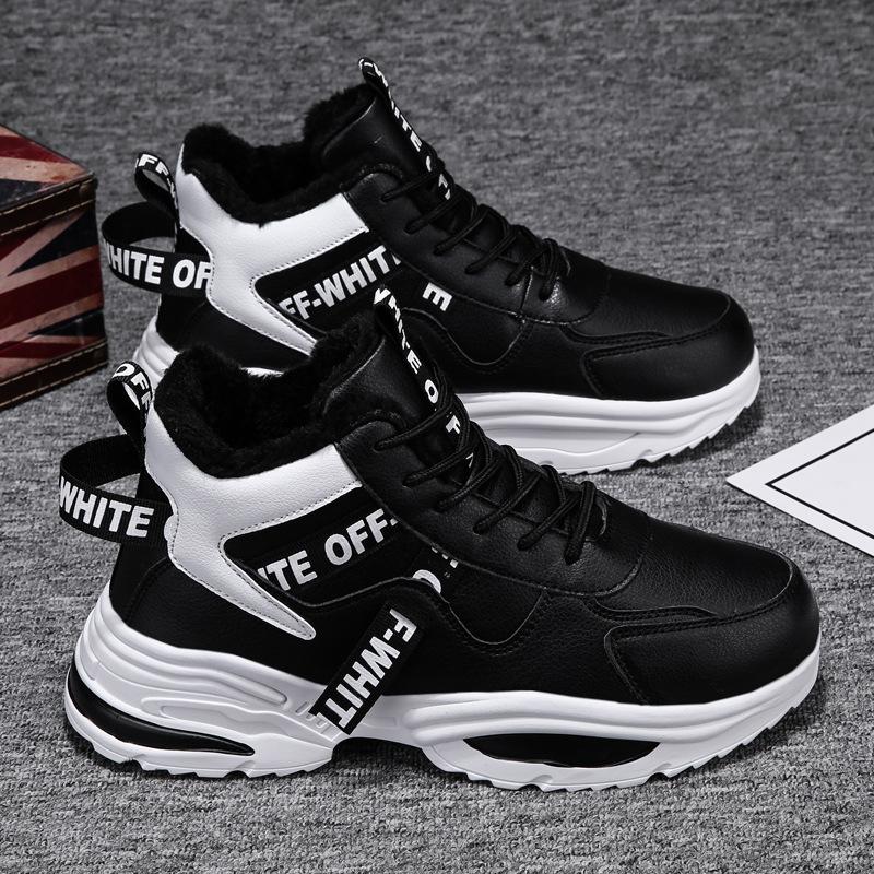 

Мужская обувь осень и зима бархат теплая хлопковая обувь кожаная поверхность водонепроницаемая нескользящая усиливающая спортивная и досуговая высокая маленькая белая папа tr 36 чёрный