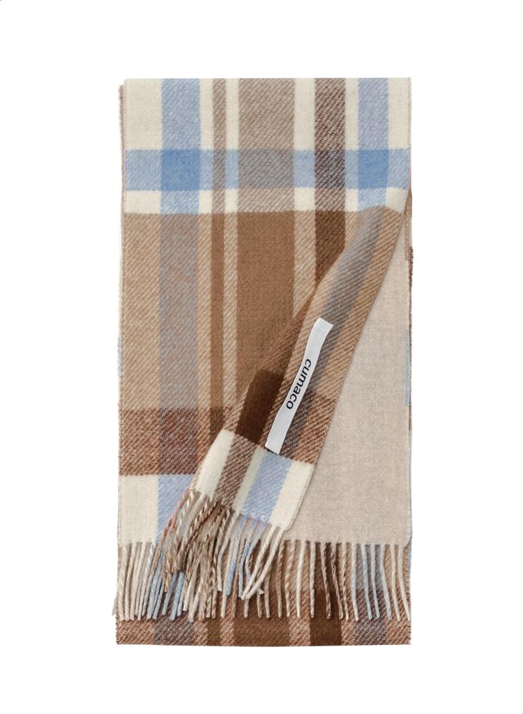Sky Brown Cashmere Mini Check Brand Light [cumaco] 06. 100% Scarf, Pattern, Reversible, Unisex, Small, Compact, Name, Gift, Blue/Brown, C-C0011B-5053