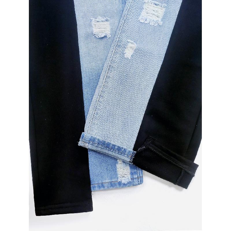 Women's New Style Spliced Denim Pants, Stretchy, Slim-fit, High-waisted, Skinny Jeans, Straight-leg Jeans