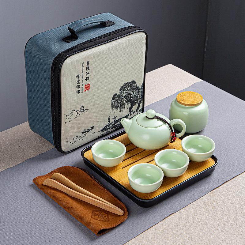 Portable ceramic Xishi pot travel kung fu tea set real estate souvenir