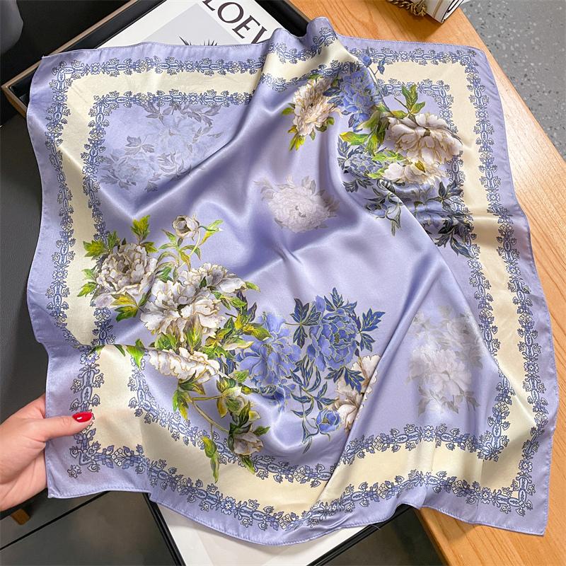 Lenço Quadrado de Cetim de Seda 100% Puro Alta Qualidade para Mulheres Estampado Bolsa de Mão Pulseiras de Pulso Xale Feminino Lenço de Pescoço Foulard