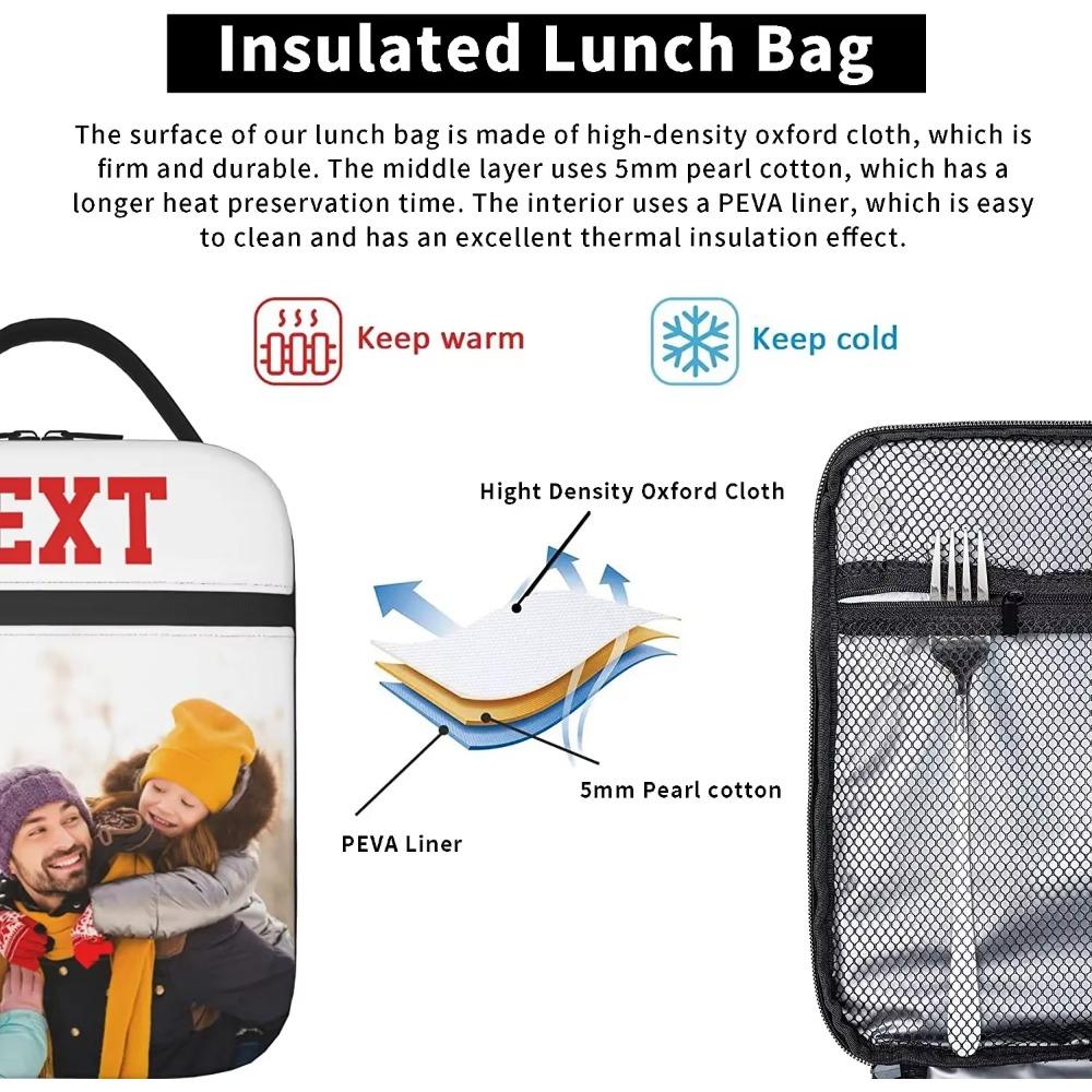 Custom Lunch Bag Personalized Lunch Box with Photo Text Insulated Tote Bag for Family Friends School Office Picnic