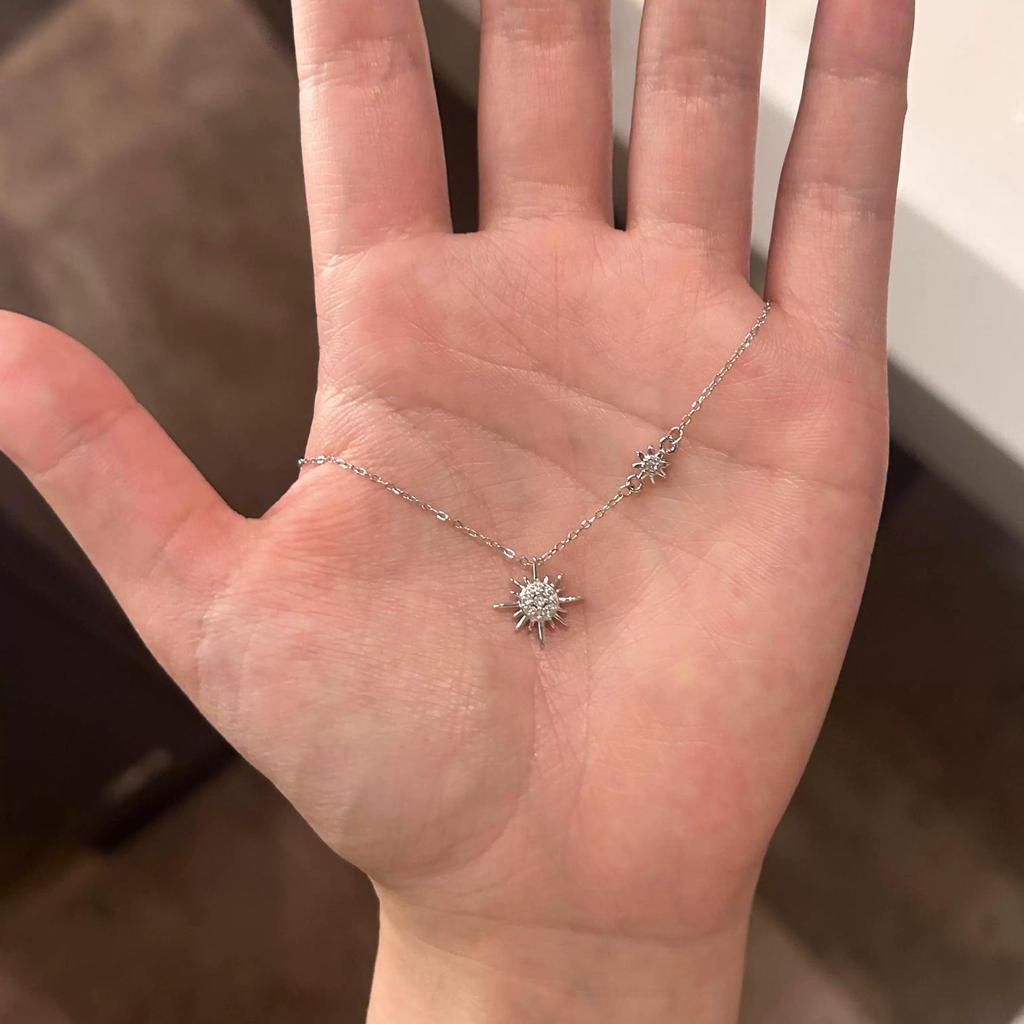 Nickel Silver Plated Gold Sunflower Starburst Pendant Necklace - Women's Niche Luxury Jewelry