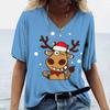 Plus Size 6XL Merry Christmas Women's Short sleeved V-neck T-shirt Christmas Tree Santa Claus Letter Print Simple Trendy Trend Women Clothing