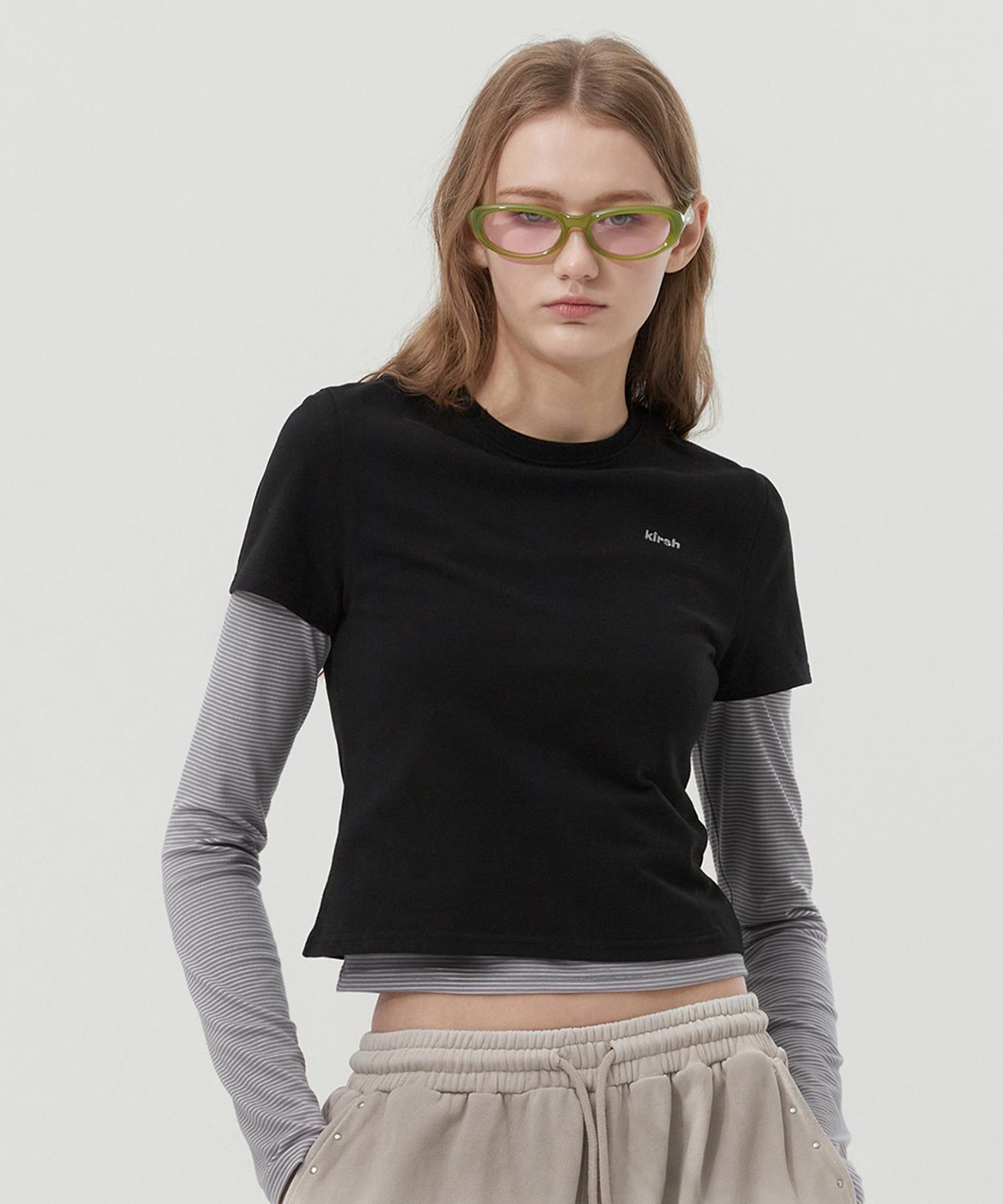 Kirsh Striped Layered T-Shirt Two-Pack [Black] Notice Details 2/1