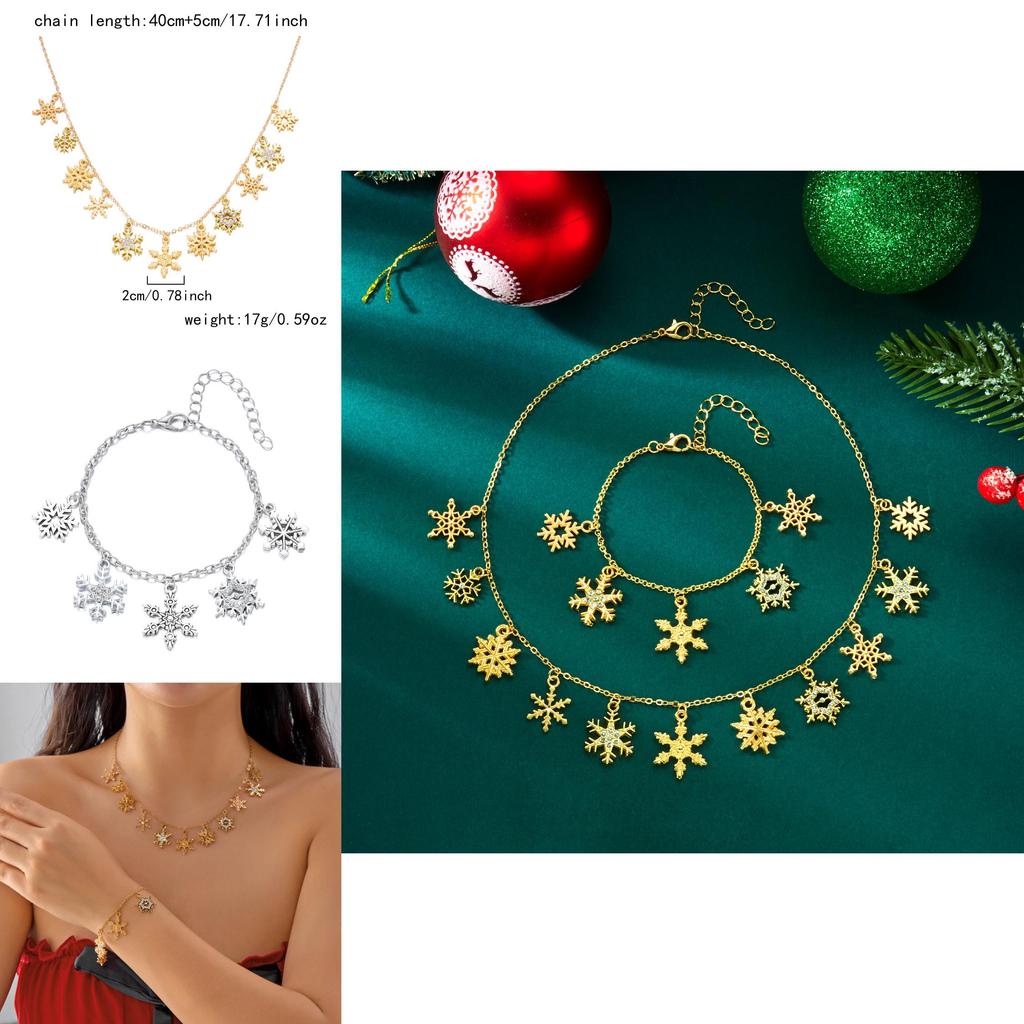 Ensemble de Bijoux Flocon de Neige de Noël Renne Bonhomme de Neige avec Pendentif en Alliage de Zinc pour Tenue de Fête