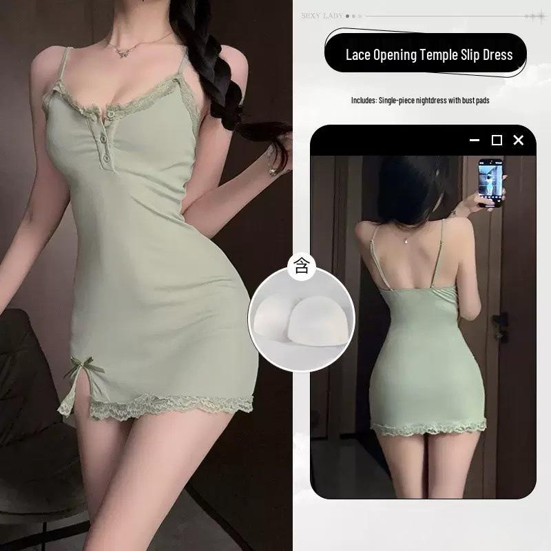 2025 Sexy Damen V-Ausschnitt Camisole Nachthemd mit Spitze und Brustpolstern - Schlankmachender Stil der reinen Begierde.