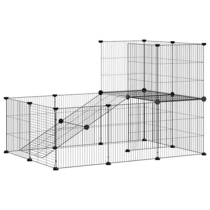 3114061 vidaXL Pet Cage with 20 Panels and Door Black 35x35 Cm