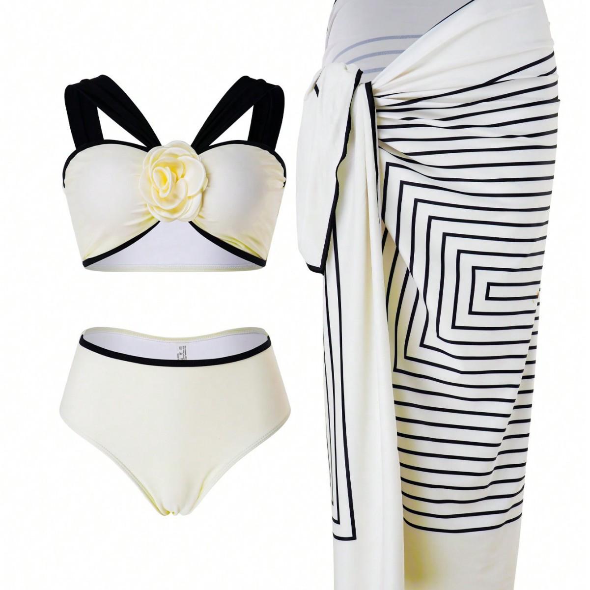 

Black & White Summer Halter Bikini - Elegant and Simple Design Large сірий колір