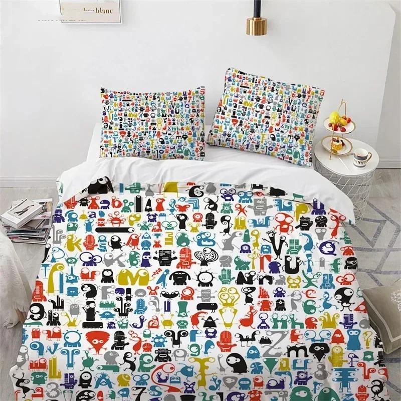 Carton Monster Lovely Funy Animal Beding Set Printed With Pilowcase Bed Soft Duvet Cover Soft Single Double Quen Super King-Sized Dimensionsd