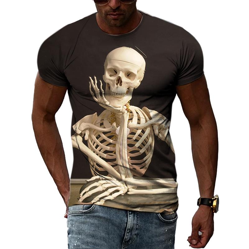 

Летние новые футболки с рисунком Funny Skull для мужчин Мода Casual Hip Hop Harajuku Streetwear 3D Personality Printed O-образные футболки с вырезом