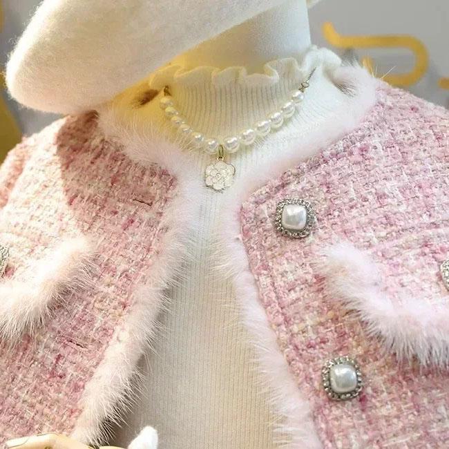 Frühling Winter Mädchen Kinder 2 Stücke Tweed Kleidung Sets Mode Kinder Anzüge für 1-10 Jahre kinder Baumwolle Gefütterte Jacke Mantel + Rock