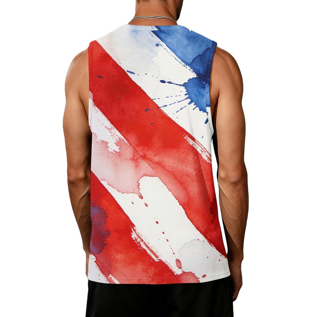 Mens Sleeveless Casual Tank Top with Abstract Paint Print Athletic Fit Breathable Lightweight Sports Vest for Summer Workout Gym Training
