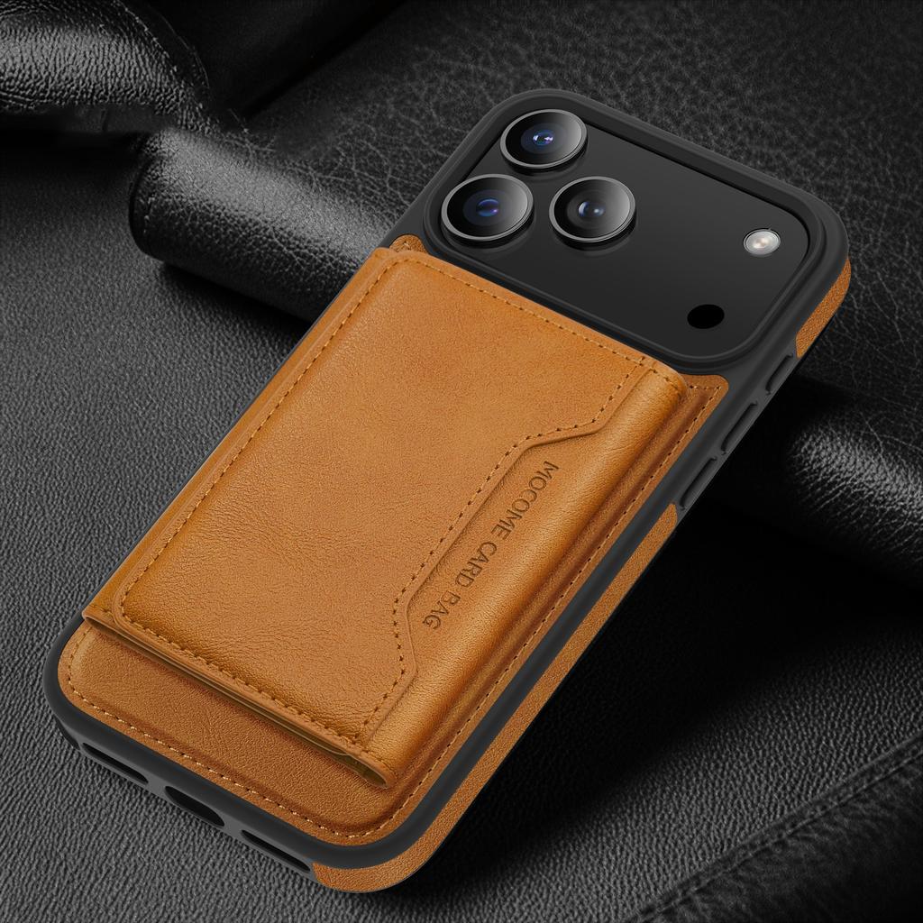 For iPhone 17 Pro Case Compatible with MagSafe Leather Back Phone Cover with Detachable Card Bag