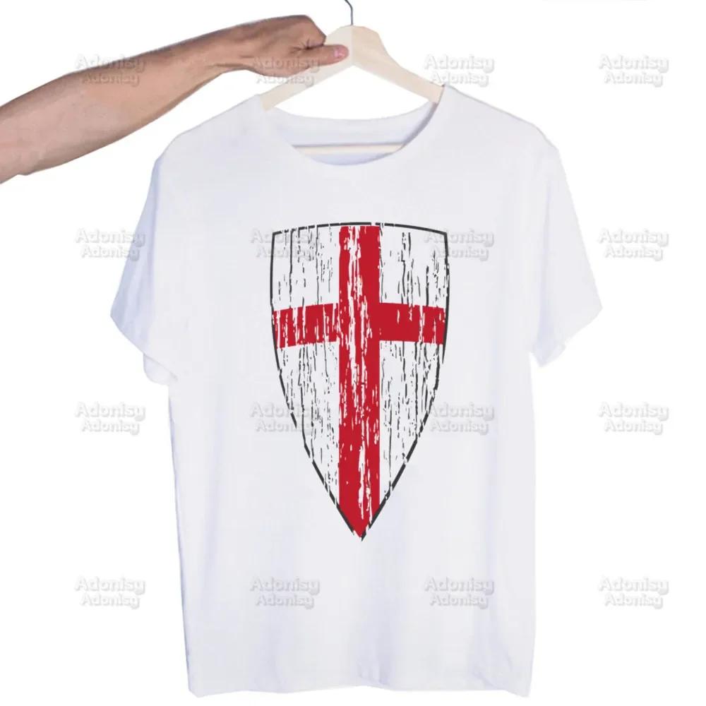 Medieval Knights Templar Printed T Shirt Men Retro Washed Tops Tees Harajuku Tshirt Streetwear Hip Hop Male T-shirts