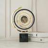 360-Degree Rotating Modern Abstract Metal Globe Sculpture with Rectangular Stand - Black & Golden Art Decor for Home or Office