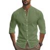 Men S Hawaiian Style Cotton Linen Blend Stand Collar Long Sleeve Casual Shirt