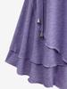 Rosegal Plus Size Cowl Neck O-Ring Lace Up Ruffles Marled Tank Top