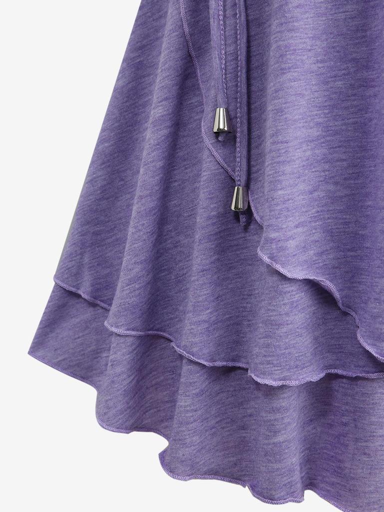 Rosegal Plus Size Cowl Neck O-Ring Lace Up Ruffles Marled Tank Top
