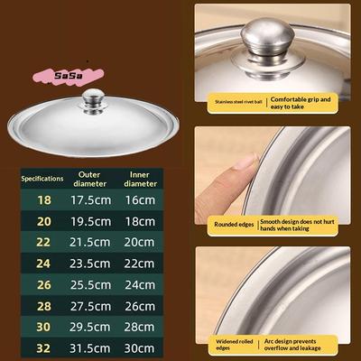 1 Stück Universeller Edelstahl runder Topfdeckel Glatte Kante 10-32cm Pfannendeckel Spülmaschinenfest für Pfanne Wok Topf
