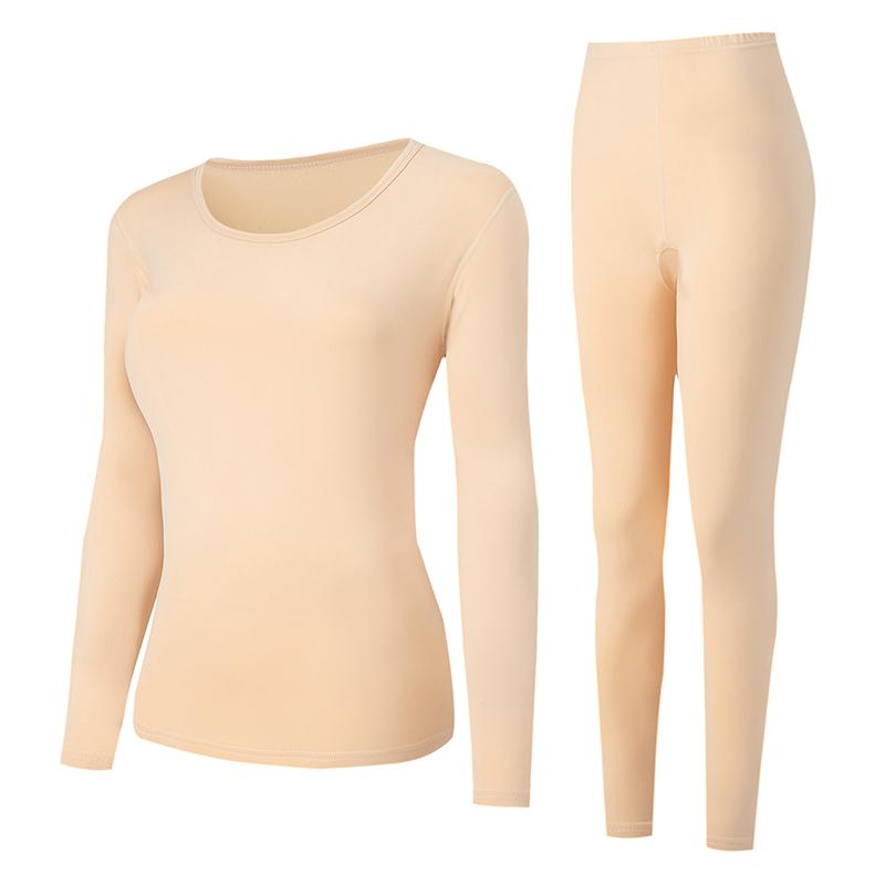 2-teiliges Herbst- und Winter-Damen-Set mit einfarbigem Rundhalsausschnitt, Thermo-Unterwäsche für Teenager, lässige und bequeme Nachtwäsche