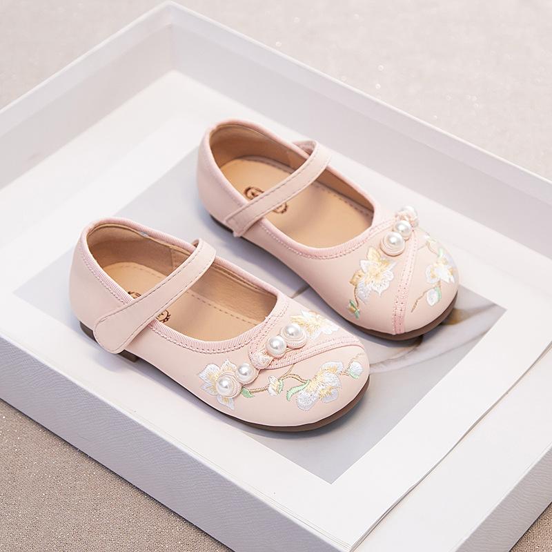 Girls' ancient Hanfu shoes Children's winter national style leather shoes Spring and autumn cheongsam ancient style classmates cloth shoes New